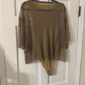 Free People Sparkle Mesh Tan Sheer Bodysuit